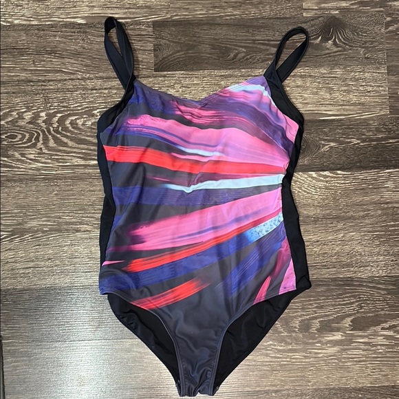 Colorful Striped full coverage One-Piece Swimsuit size XL w/ adjustable straps - Picture 1 of 4